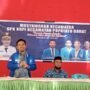 Fachmi Mopangga memberikan sambutan pada muscam DPK KNPI Kecamatan Popayato Barat