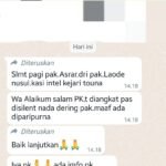 Potongan layar percakapan Pimpinan OPD dan penipu yang mengatasnamakan pejabat Kajari Tojo Una una