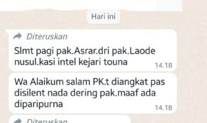 Potongan layar percakapan Pimpinan OPD dan penipu yang mengatasnamakan pejabat Kajari Tojo Una una