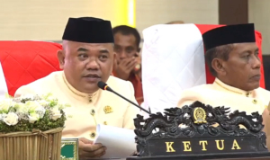 Ketua DPRD Pohuwato Nasir Giasi yang didampingi Wakil Ketua DPRD, memimpin rapat Paripurna Istimewa dalam rangka memperingati Hari Ulang Tahun (HUT) Pohuwato ke-20, Sabtu, 25 Februari 2023.