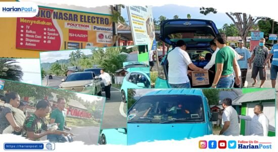 Toko Nasar Electro saat membagikan menu takjil untuk buka puasa bagi masyarakat yang melintasi jalan trans Sulawesi depan kantor camat Botumoito