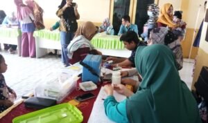 Nakes Puskesmas Berlian saat melaksanakan posyandu di Desa Permata
