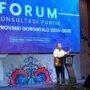 Ketua DPRD Provinsi Gorontalo, Paris R.A Jusuf saat memberikan sambutan pada Forum Konsultasi Publik RPJPD, di Hotel Aston, Selasa (10/10/2023)