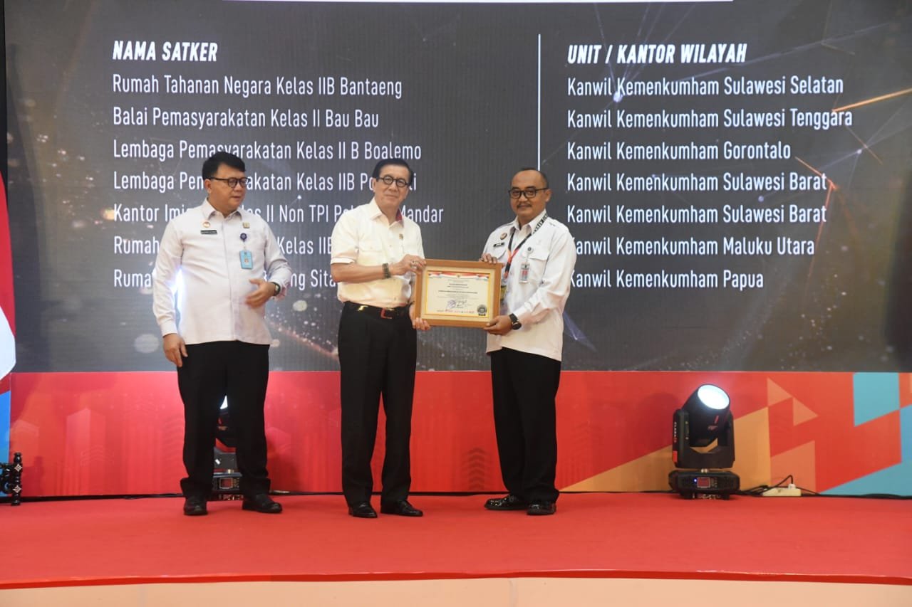 Pemberian penghargaan satuan kerja berpredikat WBK dilingkungan Kementerian Hukum dan HAM tahun 2023