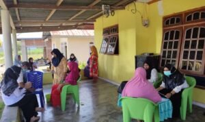Petugas kesehatan Puskesmas Berlian saat memberikan pelayanan dan pengobatan secara terpadu di desa Permata