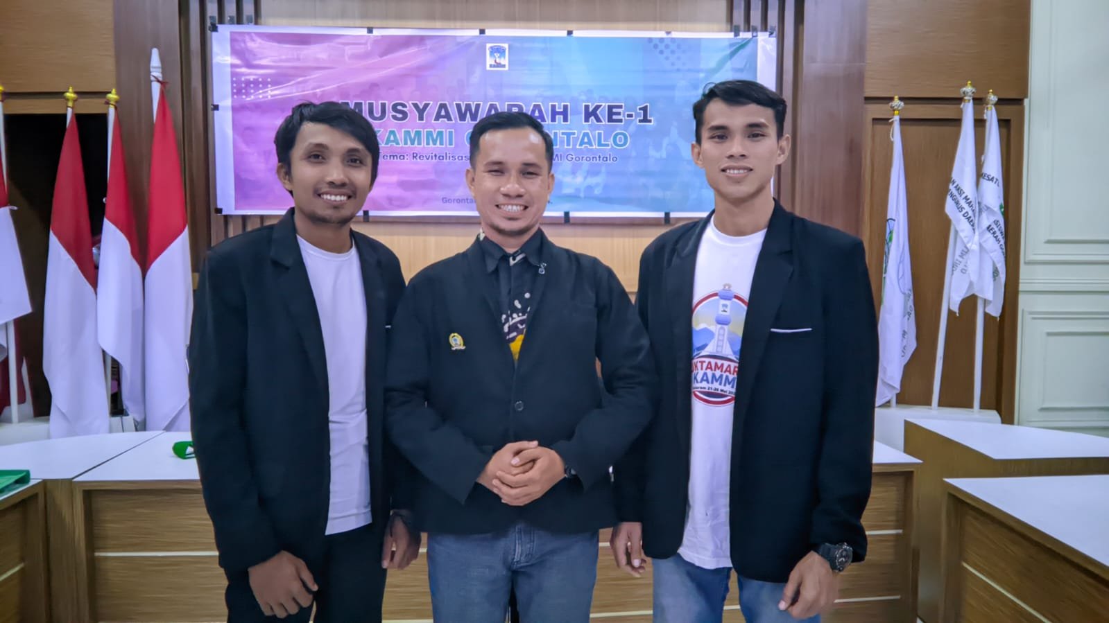 Kiri Reflin Nasilu (Ketua PD Kabupaten Gorontalo Terpilih 2024-2026), tengah Rifaldi Halang (Ketua PW Gorontalo Terpilih 2024-2026), dan kanan , Syahran T. Taim (Ketua PD Kota Gorontalo Terpilih 2024 - 2026)