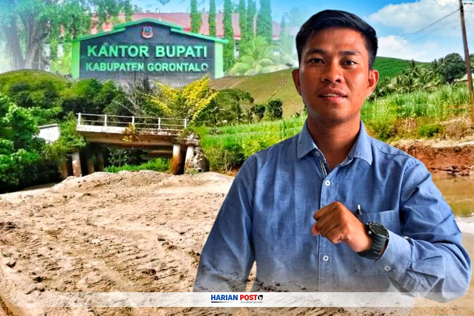 Aktivis Gorontalo, Abdul Razak Konoli soroti sikap Pemkab Gorontalo atas lambanya perbaikan jembatan rusak di desa Polohungo, kecamatan Tulangohula