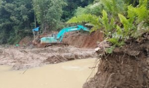 Kegiatan Pertambangan Emas Tanpa Izin Dengan Menggunakan Excavator di Km 16 Popayato ( foto : Harianpost.id)