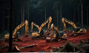Ilustrasi Aktivitas Pertambangan Emas Dengan Menggunakan Excavator