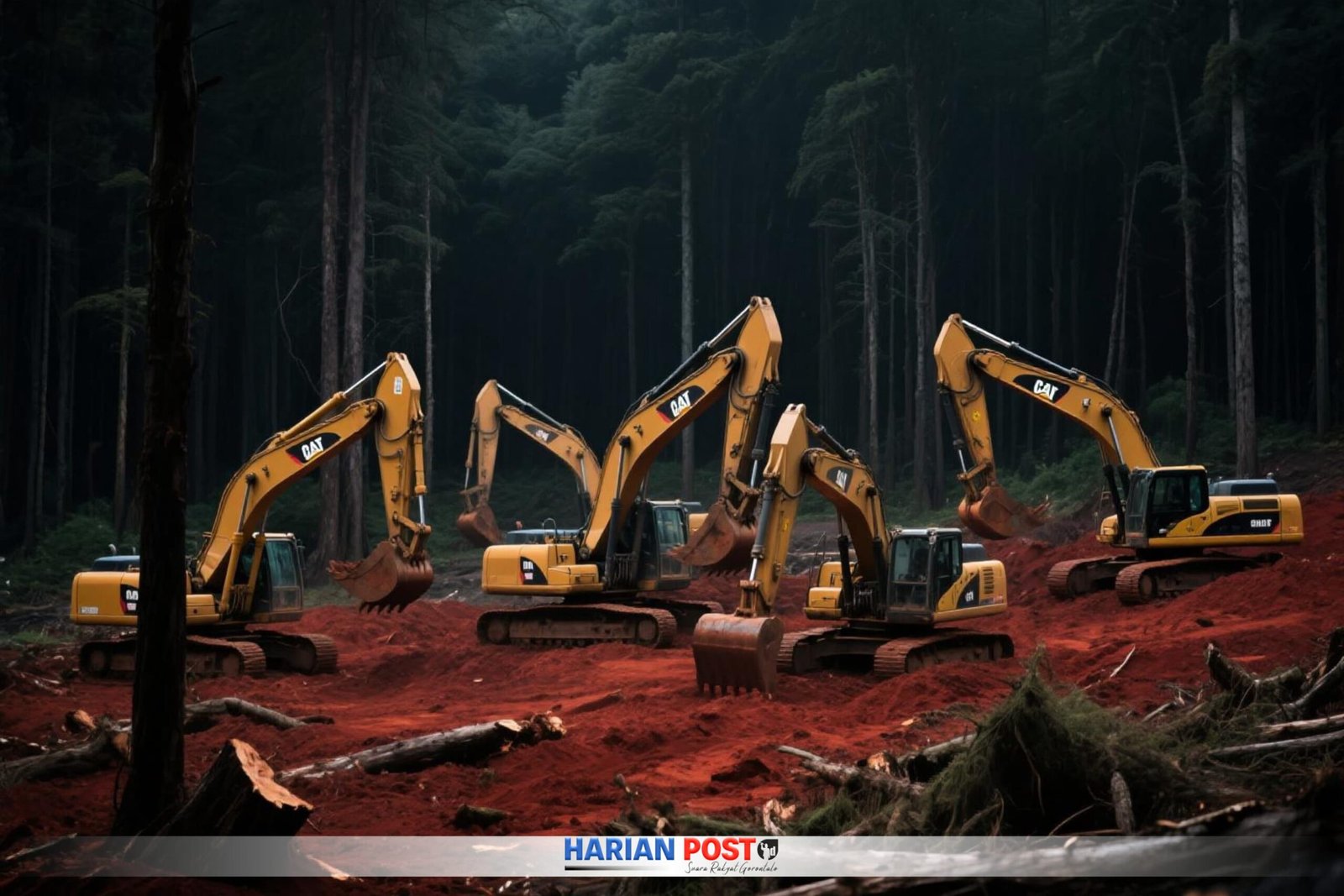 Ilustrasi Aktivitas Pertambangan Emas Dengan Menggunakan Excavator