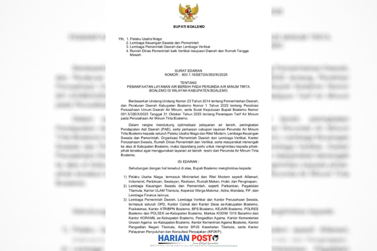 Surat Edaran Bupati Boalemo, Tentang Pemanfaatan Air Bersih Perumda Air Minum Tirta Boalemo