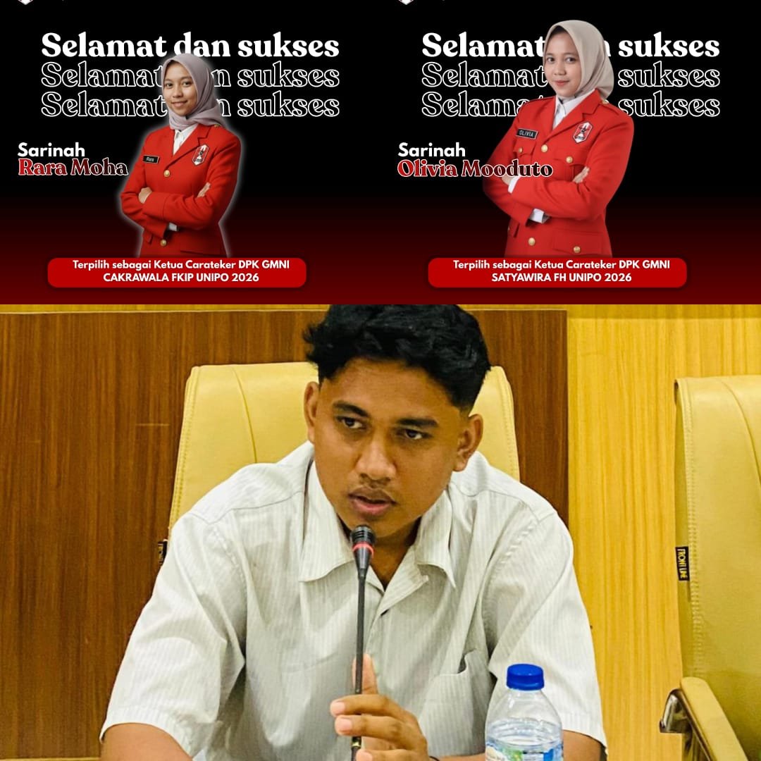 Ketua Dewan Pimpinan Cabang (DPC) Gerakan Mahasiswa Nasional Indonesia (GMNI) Kabupaten Boalemo, Sahril Tialo, berhasil membentuk dua Dewan Pengurus Komisariat (DPK) Caretaker GMNI di lingkungan kampus Universitas Pohuwato (UNIPO) wilayah Kabupaten Boalemo