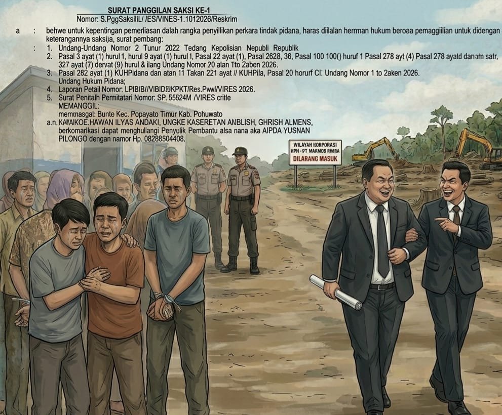 Ilustrasi Warga Popayato yang Dipolisikan (Gambar Ilustrasi ini dibuat dengan Ai)