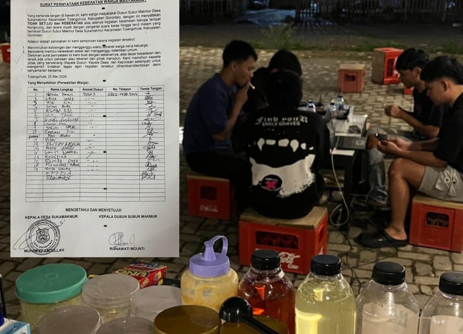 Sejumlah Pemuda Tampak Menikmati Suasana di Street coffee Desa Sukamakmur, Kecamatan Tolangohula