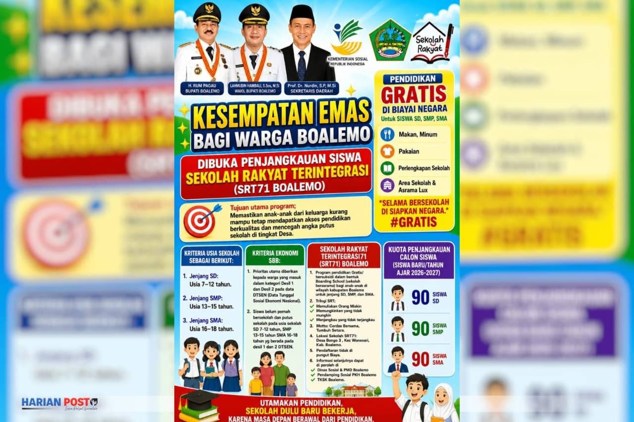 Pemkab Boalemo, Buka Pendaftaran Siswa Baru Sekolah Rakyat Wonosari, Kabupaten Boalemo. (Foto: Istimewa)