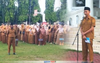 Sekretaris Daerah Kabupaten Boalemo, prof. Nurdin, Pimpinan Apel Awal Bulan di Lingkungan Pemkab Boalemo. (Foto: Istimewa)