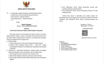 Surat Edaran Pemkab Boalemo Terkait Rekomendasi Pelaksanaan Kegiatan Hajatan Dimasyarakat. (Foto Istimewa)