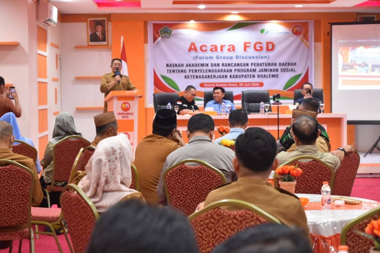 Bupati Boalemo, Rum Pagau Buka FGD Ranperda Jaminan Sosial.(Foto Prokopim)