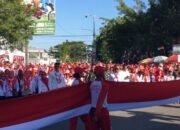 Gelaran Apel Pembagian dan Pembentangan Bendera Merah Putih sepanjang 50 meter di Kawasan Centerpoint Bone Bolango, Senin, 3 Agustus 2026.