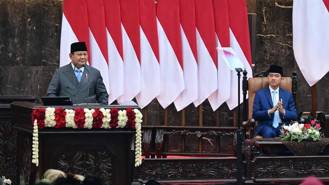 Presiden Prabowo Subianto menyampaikan Pidato Kenegaraan dalam rangka Sidang Tahunan Majelis Permusyawaratan Rakyat Republik Indonesia (MPR RI) Tahun 2026 dan Sidang Bersama Dewan Perwakilan Rakyat Republik Indonesia (DPR RI) dan Dewan Perwakilan Daerah Republik Indonesia (DPD RI) di Ruang Rapat Paripurna (Foto : BPMI Setpres)